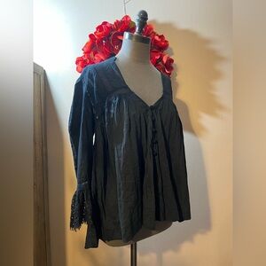 Free People Black Button-Down Blouse